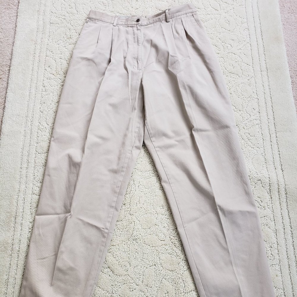 LLBEAN Double Pleated Relaxed Fit Khakis Sz16 MT